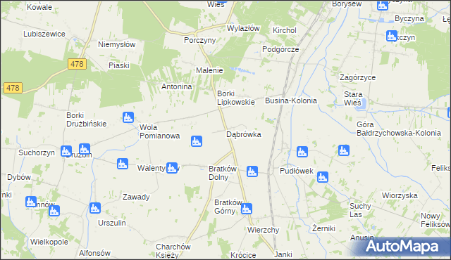 mapa Dąbrówka gmina Zadzim, Dąbrówka gmina Zadzim na mapie Targeo