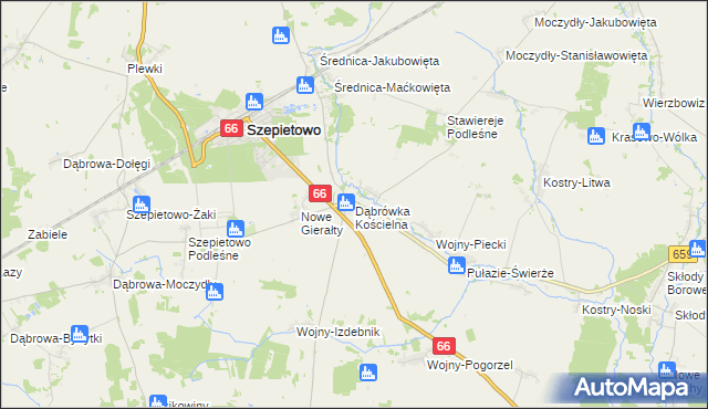 mapa Dąbrówka Kościelna gmina Szepietowo, Dąbrówka Kościelna gmina Szepietowo na mapie Targeo