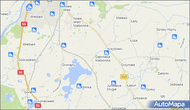 mapa Dąbrówka Malborska, Dąbrówka Malborska na mapie Targeo