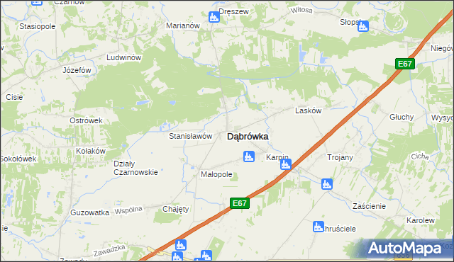 mapa Dąbrówka powiat wołomiński, Dąbrówka powiat wołomiński na mapie Targeo