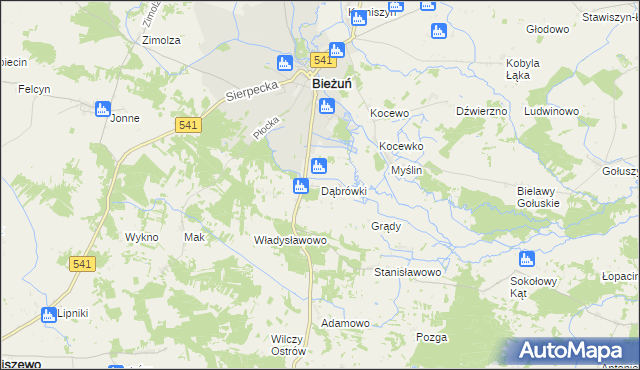 mapa Dąbrówki gmina Bieżuń, Dąbrówki gmina Bieżuń na mapie Targeo