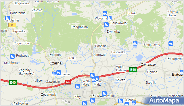 mapa Dąbrówki gmina Czarna, Dąbrówki gmina Czarna na mapie Targeo