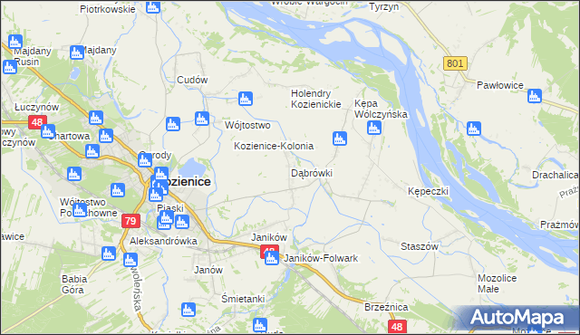 mapa Dąbrówki gmina Kozienice, Dąbrówki gmina Kozienice na mapie Targeo