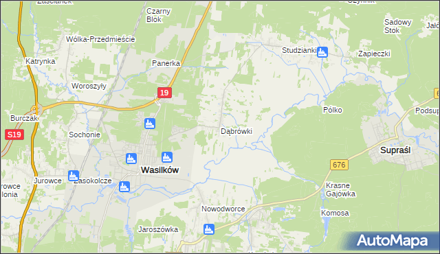 mapa Dąbrówki gmina Wasilków, Dąbrówki gmina Wasilków na mapie Targeo