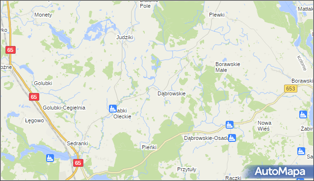 mapa Dąbrowskie gmina Olecko, Dąbrowskie gmina Olecko na mapie Targeo