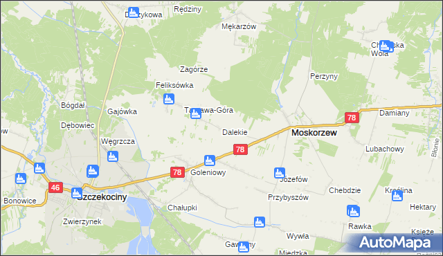 mapa Dalekie gmina Moskorzew, Dalekie gmina Moskorzew na mapie Targeo