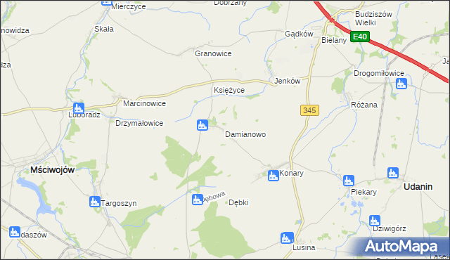 mapa Damianowo, Damianowo na mapie Targeo