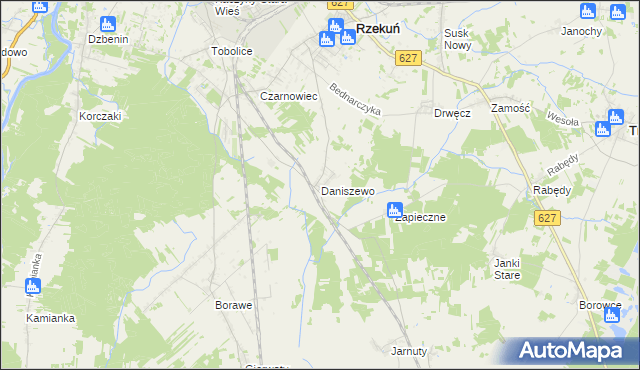 mapa Daniszewo gmina Rzekuń, Daniszewo gmina Rzekuń na mapie Targeo