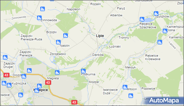 mapa Danków gmina Lipie, Danków gmina Lipie na mapie Targeo