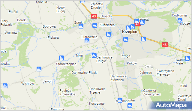 mapa Dankowice Drugie, Dankowice Drugie na mapie Targeo