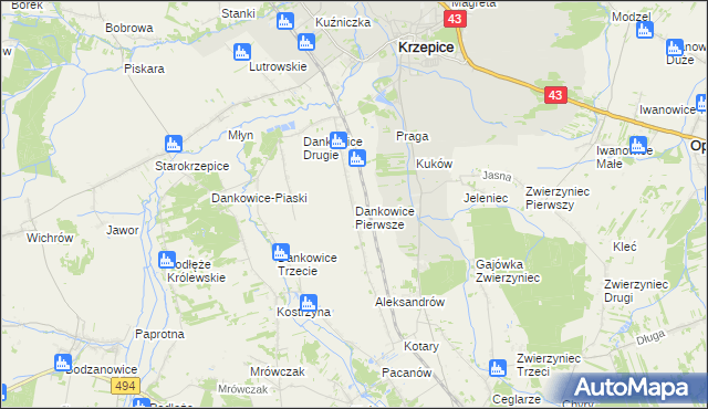 mapa Dankowice Pierwsze, Dankowice Pierwsze na mapie Targeo