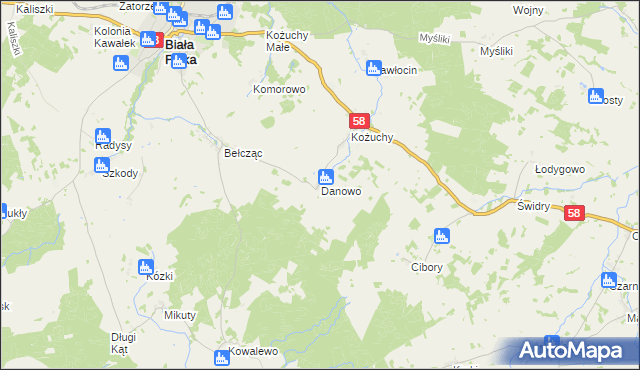 mapa Danowo gmina Biała Piska, Danowo gmina Biała Piska na mapie Targeo