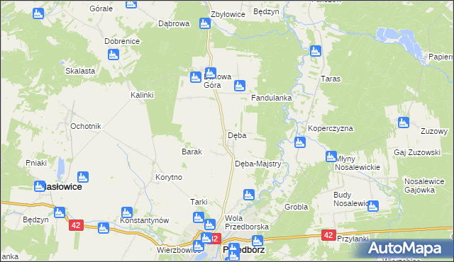 mapa Dęba gmina Ręczno, Dęba gmina Ręczno na mapie Targeo