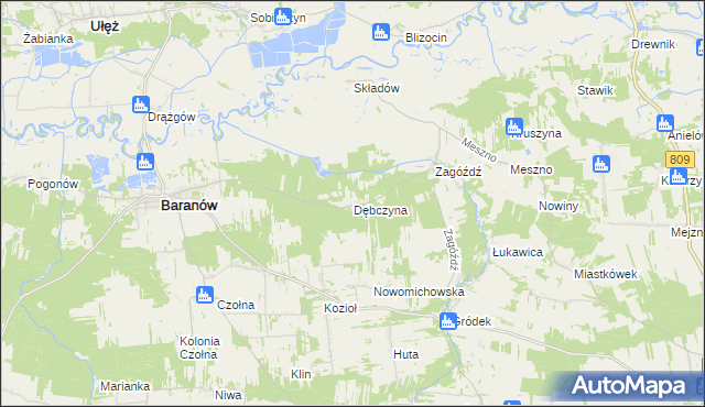 mapa Dębczyna gmina Baranów, Dębczyna gmina Baranów na mapie Targeo