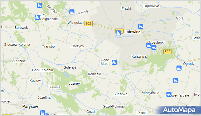 mapa Dębe Małe gmina Latowicz, Dębe Małe gmina Latowicz na mapie Targeo