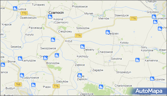 mapa Dębiany gmina Czarnocin, Dębiany gmina Czarnocin na mapie Targeo