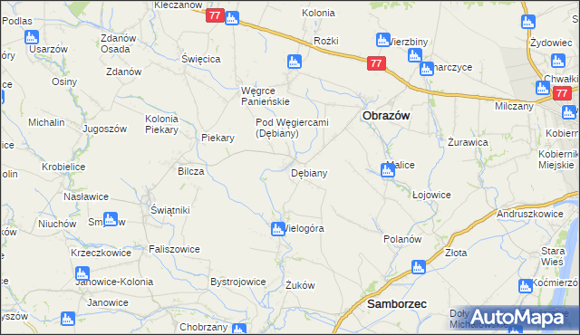 mapa Dębiany gmina Obrazów, Dębiany gmina Obrazów na mapie Targeo
