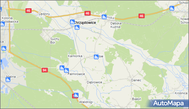 mapa Dębie gmina Chrząstowice, Dębie gmina Chrząstowice na mapie Targeo