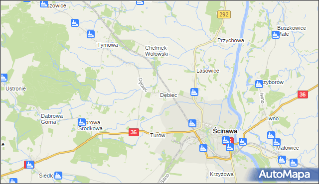 mapa Dębiec gmina Ścinawa, Dębiec gmina Ścinawa na mapie Targeo