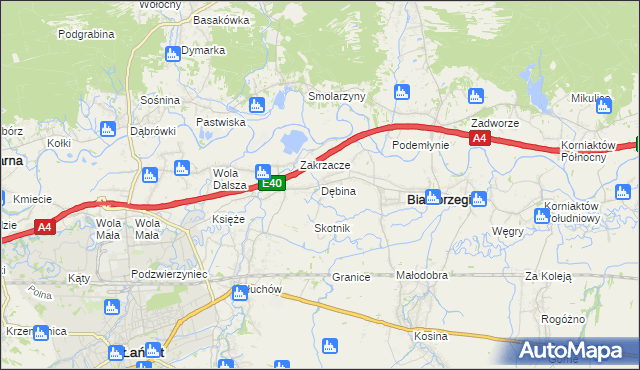 mapa Dębina gmina Białobrzegi, Dębina gmina Białobrzegi na mapie Targeo