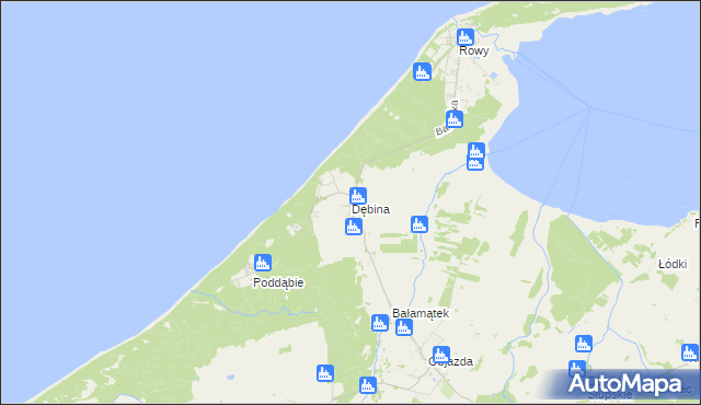 mapa Dębina gmina Ustka, Dębina gmina Ustka na mapie Targeo