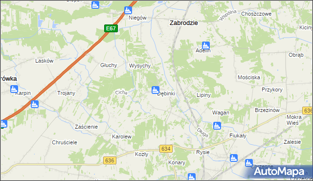 mapa Dębinki gmina Zabrodzie, Dębinki gmina Zabrodzie na mapie Targeo