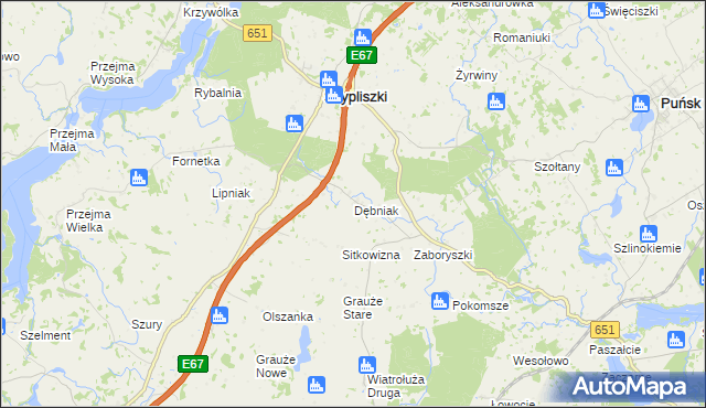 mapa Dębniak gmina Szypliszki, Dębniak gmina Szypliszki na mapie Targeo