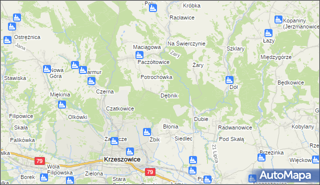 mapa Dębnik gmina Krzeszowice, Dębnik gmina Krzeszowice na mapie Targeo