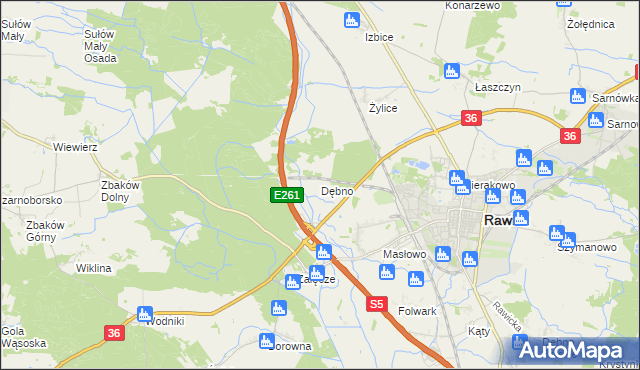 mapa Dębno gmina Rawicz, Dębno gmina Rawicz na mapie Targeo