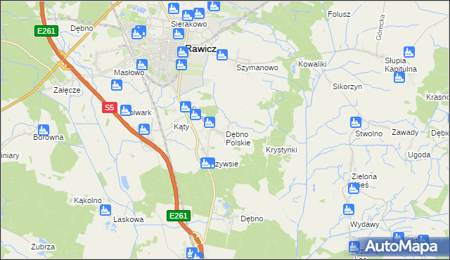 mapa Dębno Polskie, Dębno Polskie na mapie Targeo