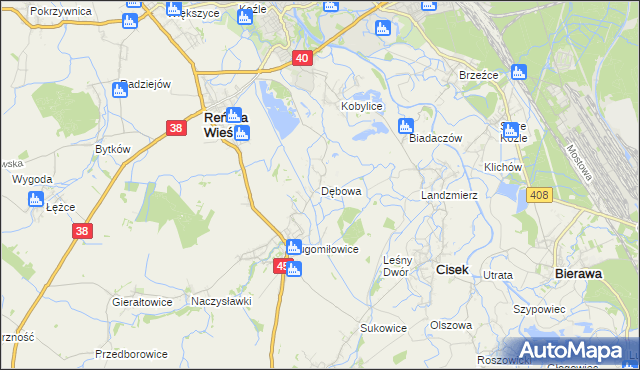 mapa Dębowa gmina Reńska Wieś, Dębowa gmina Reńska Wieś na mapie Targeo