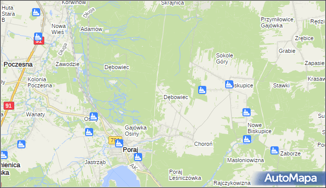 mapa Dębowiec gmina Poraj, Dębowiec gmina Poraj na mapie Targeo