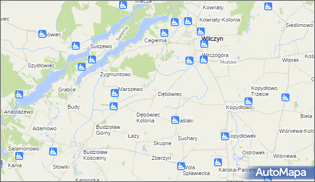 mapa Dębówiec gmina Wilczyn, Dębówiec gmina Wilczyn na mapie Targeo