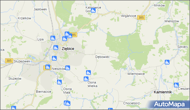 mapa Dębowiec gmina Ziębice, Dębowiec gmina Ziębice na mapie Targeo