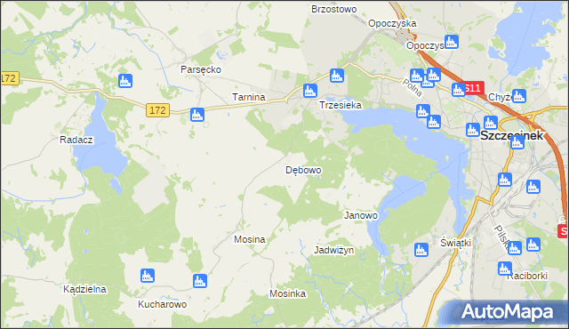 mapa Dębowo gmina Szczecinek, Dębowo gmina Szczecinek na mapie Targeo