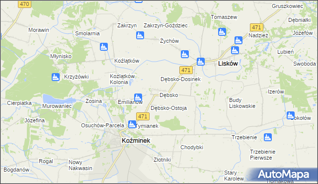 mapa Dębsko gmina Koźminek, Dębsko gmina Koźminek na mapie Targeo