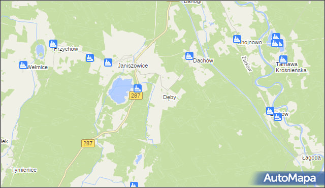 mapa Dęby gmina Bobrowice, Dęby gmina Bobrowice na mapie Targeo