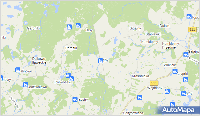 mapa Dęby gmina Górowo Iławeckie, Dęby gmina Górowo Iławeckie na mapie Targeo