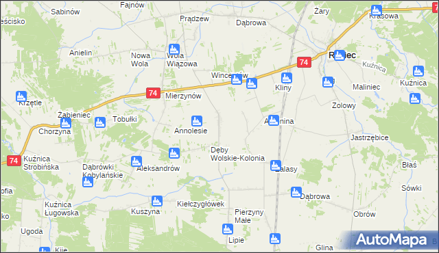 mapa Dęby Wolskie, Dęby Wolskie na mapie Targeo