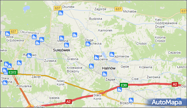 mapa Długa Kościelna, Długa Kościelna na mapie Targeo