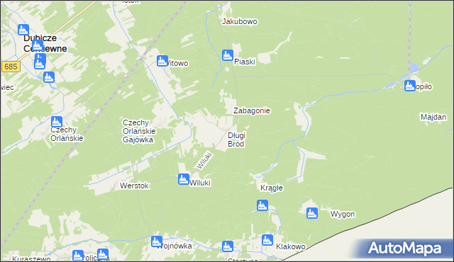 mapa Długi Bród gmina Dubicze Cerkiewne, Długi Bród gmina Dubicze Cerkiewne na mapie Targeo
