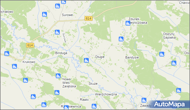 mapa Długie gmina Czarnia, Długie gmina Czarnia na mapie Targeo