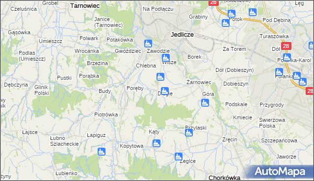 mapa Długie gmina Jedlicze, Długie gmina Jedlicze na mapie Targeo