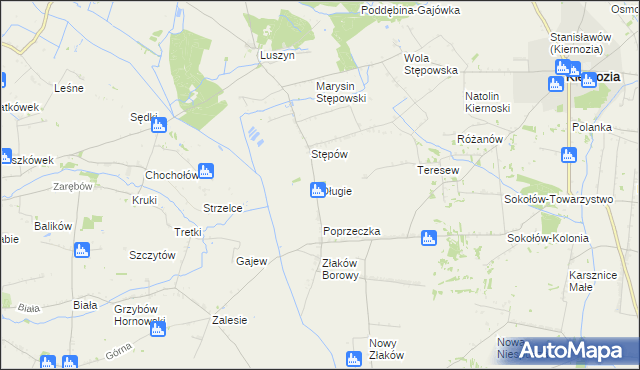 mapa Długie gmina Kiernozia, Długie gmina Kiernozia na mapie Targeo