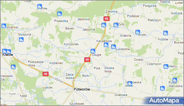 mapa Długie gmina Potworów, Długie gmina Potworów na mapie Targeo