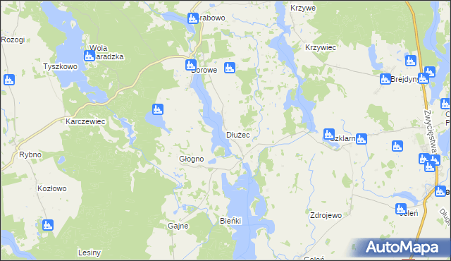 mapa Dłużec gmina Piecki, Dłużec gmina Piecki na mapie Targeo