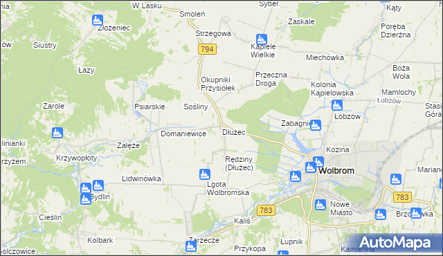 mapa Dłużec gmina Wolbrom, Dłużec gmina Wolbrom na mapie Targeo