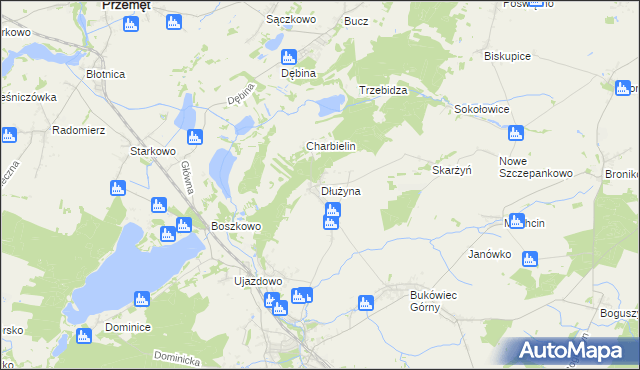 mapa Dłużyna gmina Włoszakowice, Dłużyna gmina Włoszakowice na mapie Targeo