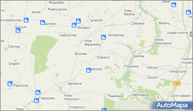 mapa Dobiecin gmina Mogielnica, Dobiecin gmina Mogielnica na mapie Targeo