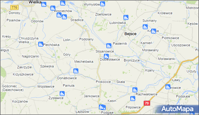 mapa Dobiesławice gmina Bejsce, Dobiesławice gmina Bejsce na mapie Targeo